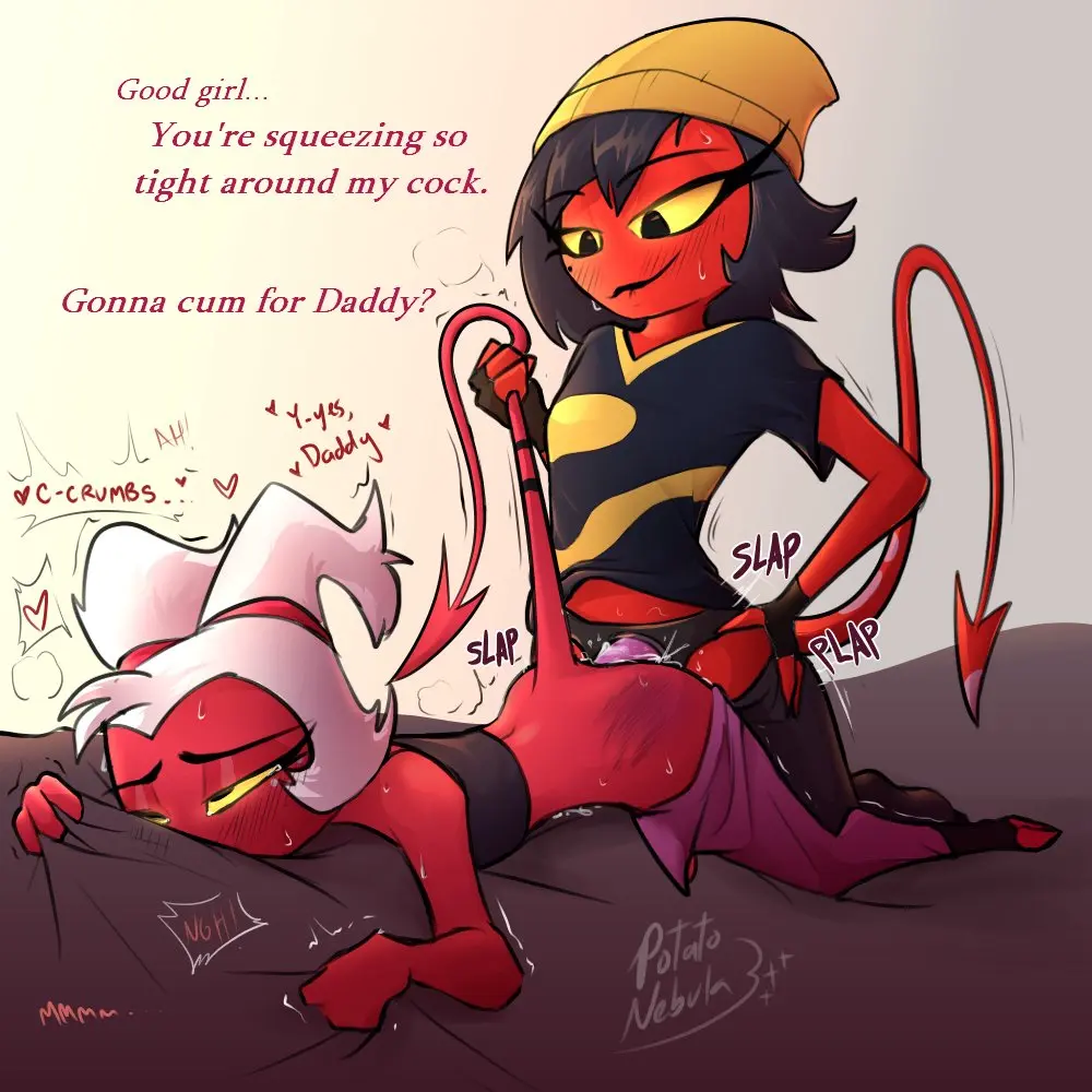 Image 2023,blush,breasts,clothed,clothing,female,pants,shirt,white_hair,black_gloves,black_hair,gloves,male,straight,sweat,tail,lying,ass,hat,sex,small_breasts,barefoot,duo,humanoid,kneeling,biting_lip,biting_own_lip,headwear,prone_bone,feet,anal,anal_sex,crossdressing,femboy,accessory,eyebrows,eyelashes,hair_accessory,headgear,side_view,from_behind,from_behind_position,hair,male/female,pants_down,text,demon,canon_couple,eyes_rolling_back,on_bed,bed,hand_on_hip,penetration,twintails,glowing_eyes,bite,bodily_fluids,sex_toy,black_eyes,short_sleeves,dildo,sound_effects,dominant,submissive_male,partially_clothed,submissive,tube_top,red_skin,biped,fingerless_gloves,strapon,4_fingers,fingers,dominant_female,signature,eye_roll,blush_lines,tomboy,demon_humanoid,furniture,helluva_boss,topwear,handwear,cloven_hooves,hooves,purple_clothing,heart_symbol,beanie,moan,sheet_grab,male_penetrated,glowing,clothed_sex,red_body,dildo_in_ass,plap,grabbing_sheets,black_clothing,yellow_sclera,bottomwear,bottomwear_down,multicolored_clothing,onomatopoeia,object_in_ass,sex_toy_in_ass,sex_toy_insertion,black_bottomwear,black_pants,black_shirt,red_tail,looking_down_at_partner,pegging,black_handwear,dirty_talk,black_eyebrows,partially_clothed_male,imp,tail_grab,black_topwear,spade_tail,on_front,partially_clothed_female,tail_pull,yellow_clothing,spank_marks,eyes_rolled_back,dildo_insertion,humanoid_penetrating,red_hair_tie,intraspecies,unguligrade,purple_dildo,hair_tie,black_tube_top,moxxie_(helluva_boss),sex_toy_penetration,toying_partner,daddy_kink,millie_(helluva_boss),female_penetrating,female_penetrating_male,humanoid_penetrated,yellow_shirt,black_fingerless_gloves,female_humanoid,two_tone_clothing,purple_text,sweaty_face,yellow_hat,multicolored_shirt,multicolored_topwear,red_text,two_tone_shirt,two_tone_topwear,humanoid_on_humanoid,yellow_topwear,purple_bottomwear,good_girl,stuttering,2demons,contact_onomatopoeia,impact_onomatopoeia,purple_pants,humanoid_penetrating_humanoid,male_humanoid,yellow_headwear,color_coded_text,partially_clothed_humanoid,moxxine_(helluva_boss),potatonebula,red_hooves,femboy_on_tomboy,millerd_(helluva_boss),tomboy_on_femboy