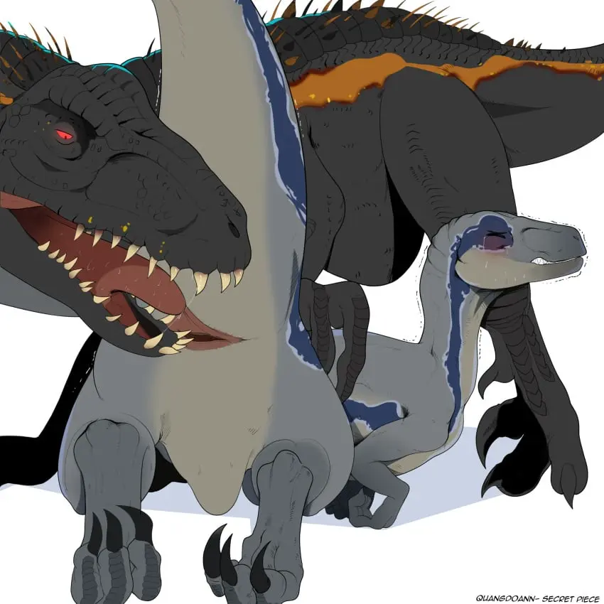 Image female,hi_res,red_eyes,simple_background,male,oral,tongue_out,tongue,sex,duo,teeth,male/female,size_difference,spreading,ambiguous_gender,sharp_teeth,bodily_fluids,genitals,grey_body,black_body,reptile,scales,scalie,tears,animal_genitalia,feral,larger_male,feral_on_feral,black_scales,smaller_female,dinosaur,universal_studios,cloaca,dromaeosaurid,theropod,grey_scales,jurassic_world,cloacal,velociraptor,spread_cloaca,blue_(jurassic_world),quangdoann,jurassic_park_(franchise),cloacalingus,indoraptor,jurassic_world_fallen_kingdom,pubic_boot