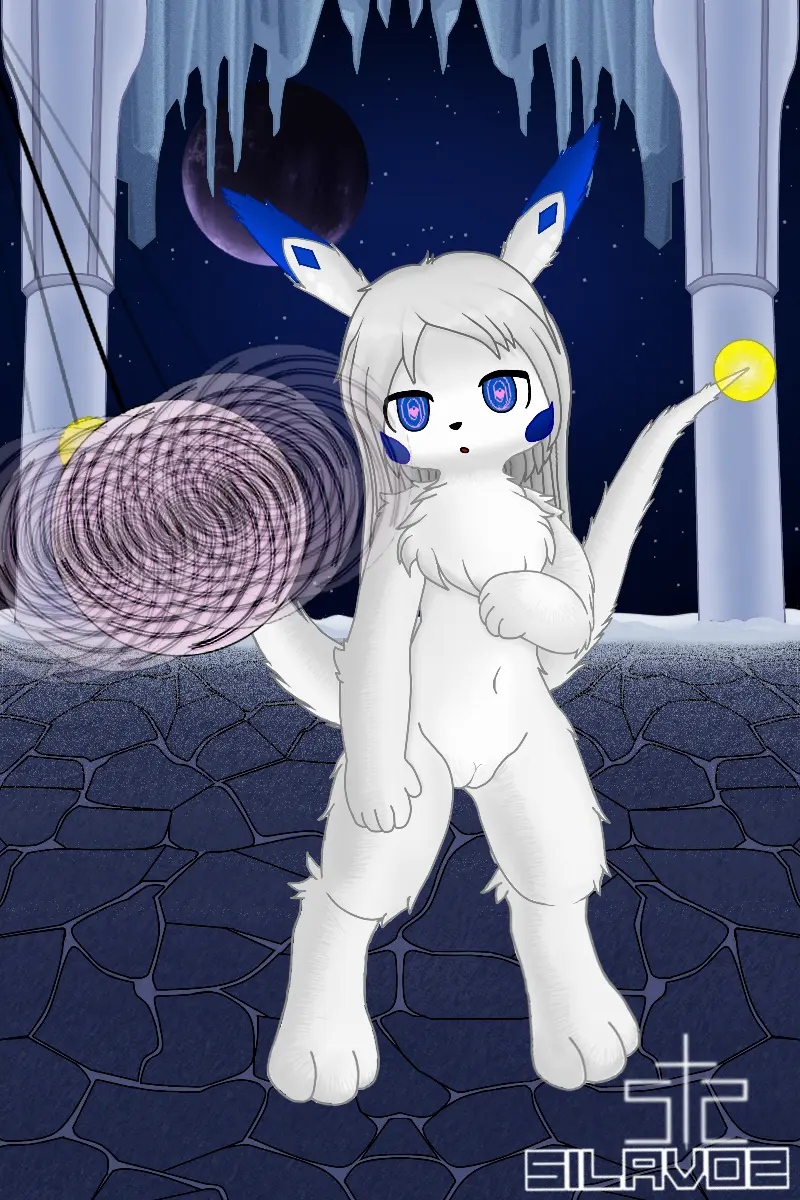 Image female,hi_res,long_hair,looking_at_viewer,solo,standing,white_hair,blue_eyes,pussy,tail,humanoid,watermark,hair,anthro,canid,canine,fur,genitals,mammal,white_body,planet,space,fox,white_fur,heart_symbol,hypnosis,heart_eyes,mind_control,innie_pussy,pendulum,hypnotized_prey,blue_cheeks,silavos,silavos_snow