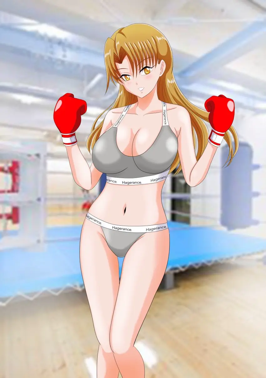 Image 1girls,big_breasts,breasts,female,female_only,highres,large_breasts,long_hair,looking_at_viewer,smile,solo,navel,yellow_eyes,panties,underwear,thighs,sports_bra,cleavage,midriff,blonde_hair,legs,parted_lips,original,original_character,busty,red_gloves,pink_lips,boxing_gloves,boxing,red_boxing_gloves,boxing_ring,yellow_iris