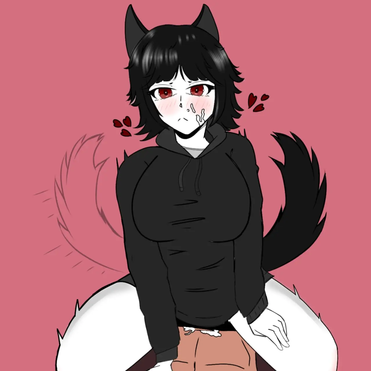 Image 1girls,big_breasts,blush,breasts,female,red_eyes,animal_ears,black_hair,cum_on_face,pussy,short_hair,cowgirl_position,cum_in_pussy,animal_tail,flushed,wolf_ears,blush_lines,tiktoker