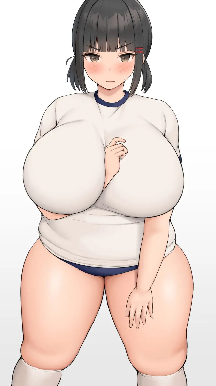 Image 1girls,breasts,brown_eyes,female,hi_res,thick_thighs,voluptuous,wide_hips,hips,huge_breasts,massive_breasts,original,original_character,brown_hair,chubby,gym_uniform,naughty_face,gym_clothes,buruma,neneneji