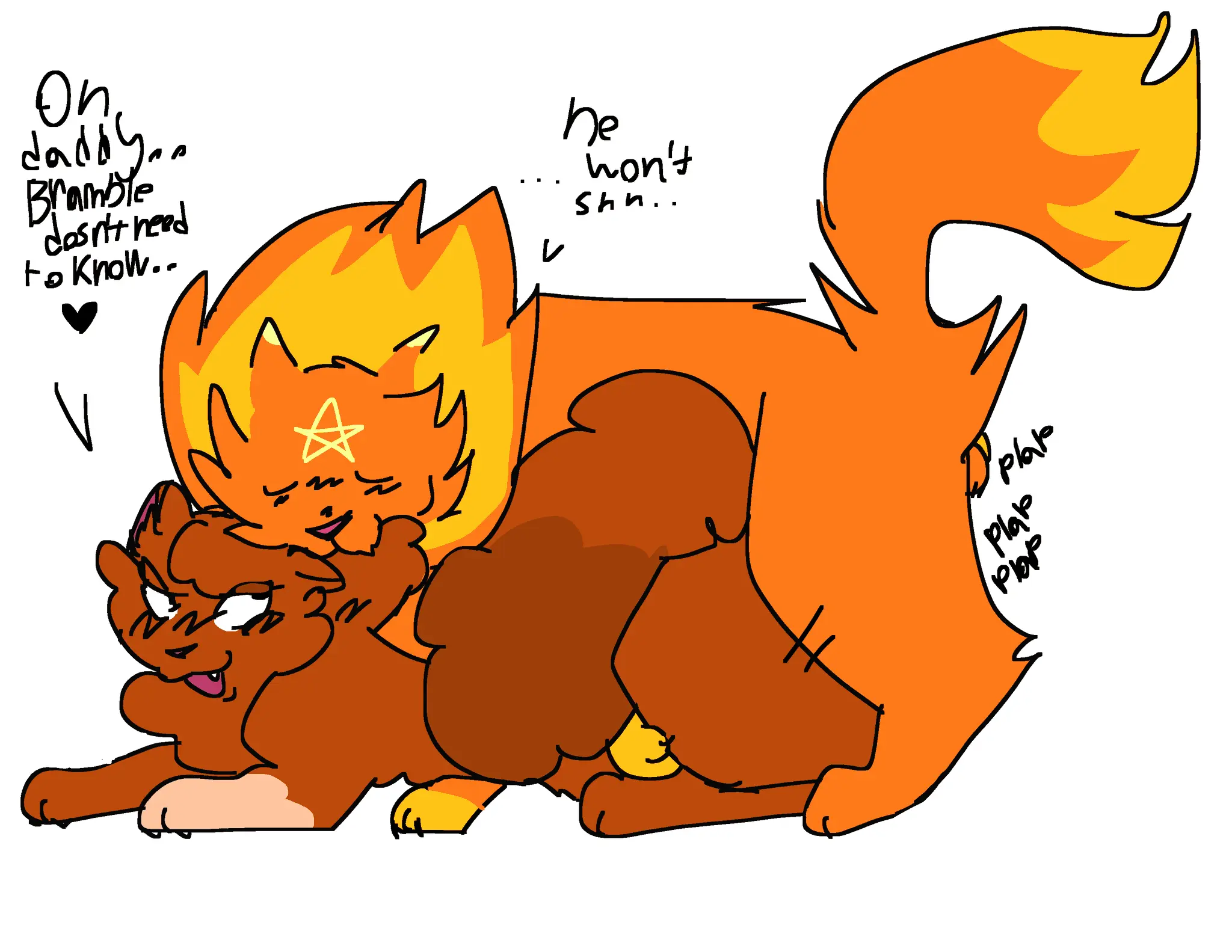Image white_background,green_eyes,incest,feline,orange_fur,feral,feral_on_feral,firestar_(warriors),warriors_(cats),squirrelflight_(warriors),star_on_head