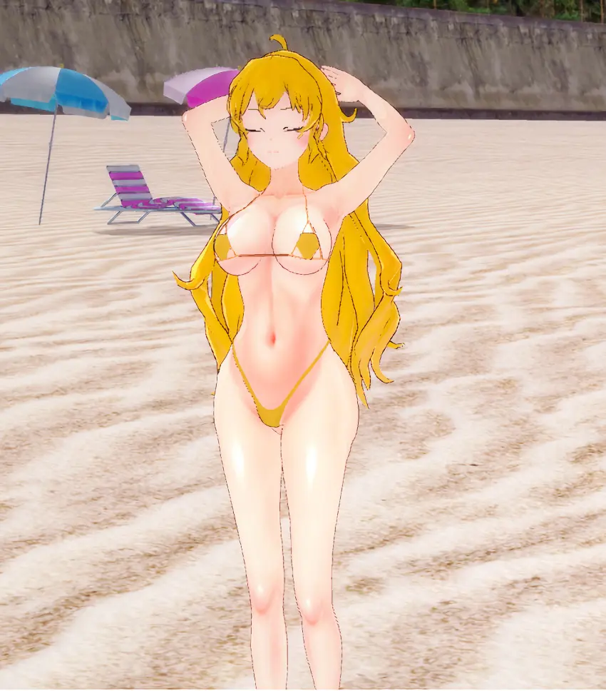 Image 1girls,big_breasts,breasts,clothing,female,female_only,hi_res,human,large_breasts,long_hair,solo,navel,bikini,thighs,voluptuous,beach,water,armpits,ocean,arms_behind_head,cleavage,blonde_hair,legs,busty,curvy,pale_skin,pose,posing,closed_eyes,3d,swimwear,rwby,yang_xiao_long,thong_bikini,child_bearing_hips,yellow_bikini,sexy_armpits