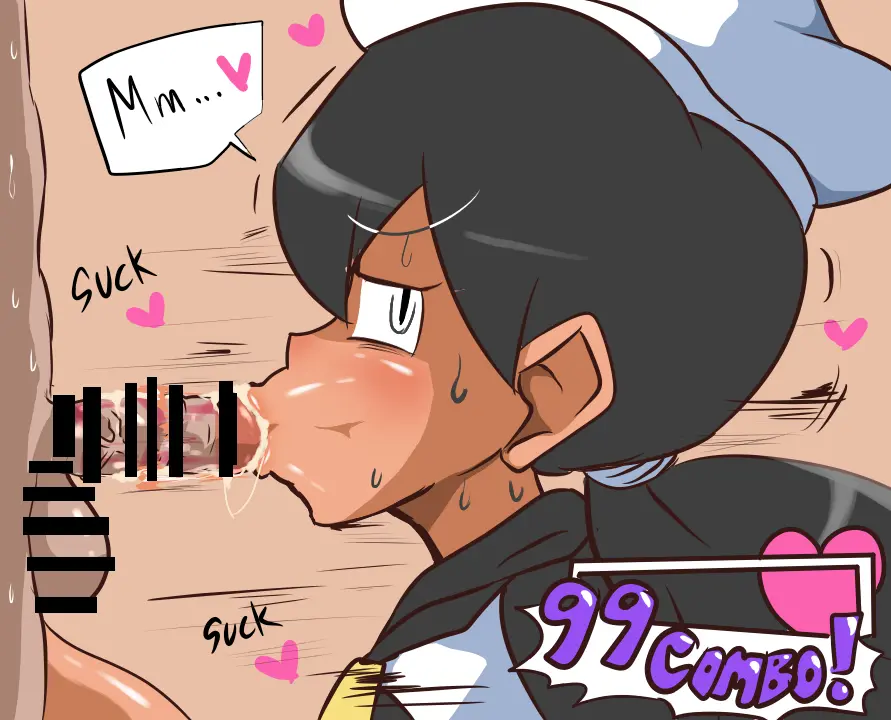 Image 1girls,female,1boy,black_hair,cum_in_mouth,male,sex,fellatio,side_view,blowjob,twintails,oral_sex,heart,fan_character,:>=,blowjob_face,pizza_tower,dismania,minoyama,peppina_and_the_magical_tower_of_pizza,peppina_ramen_(ketartdragon)