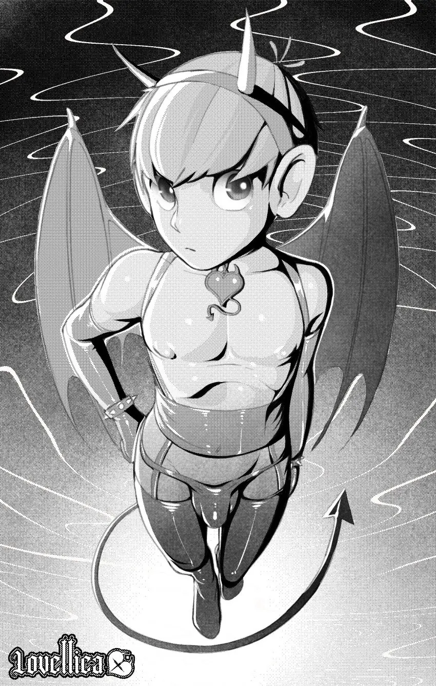 Image solo,1boy,male,thighhighs,horns,femboy,male_only,wings,character_request,demon_boy,necklace,bulge,demon_horns,demon_wings,feminine_male,walking,spikes,fake_horns,spiked_bracelet,dungeon_meshi,character_name,devil_horns,lovettica,chilchuck_tims