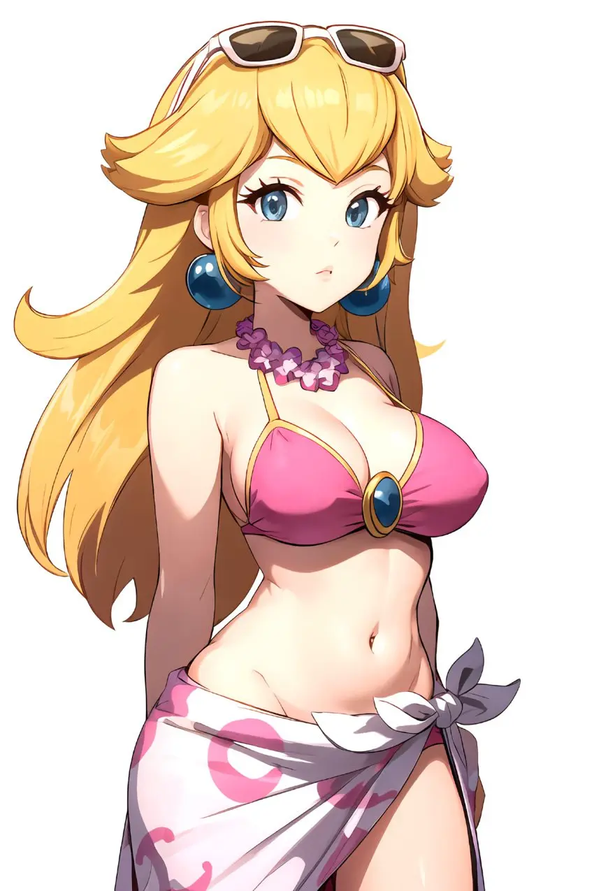 Image 1girls,big_breasts,breasts,female,female_only,hi_res,large_breasts,looking_at_viewer,solo,blue_eyes,navel,bikini,thighs,ai_generated,cleavage,legs,sunglasses_on_head,busty,mario_(series),nintendo,princess,princess_peach,sunglasses,arms_behind_back,sarong,pink_bikini,super_mario_odyssey