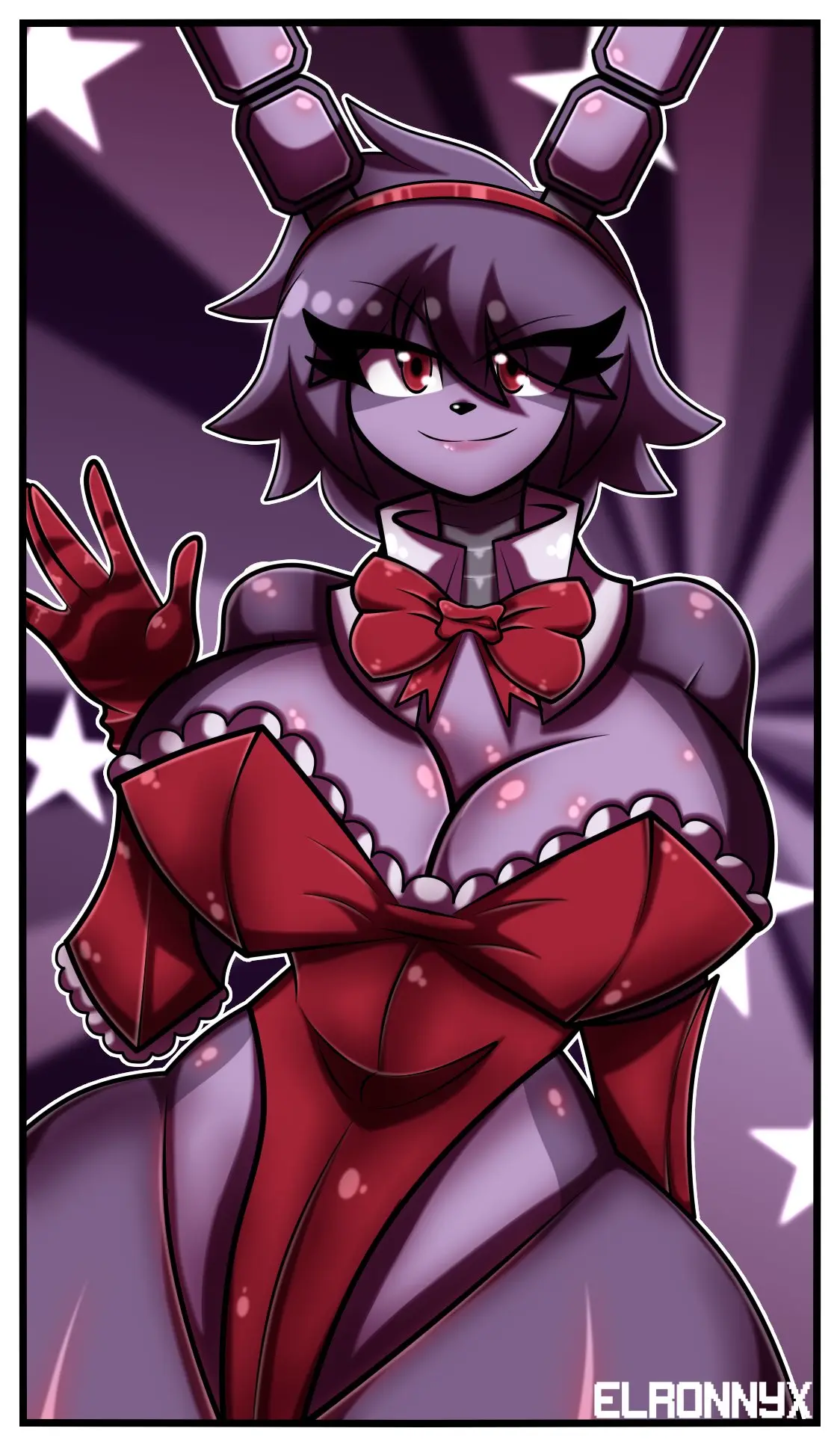 Image 1girls,breasts,female,red_eyes,solo,watermark,solo_female,tagme,2d_(artwork),bowtie,red_clothing,five_nights_at_freddy's,scottgames,bonnie_(fnaf),red_bowtie,five_nights_in_anime,fnia,elronnyx,bonnie_(fnia),five_nights_in_anime:_after_hours