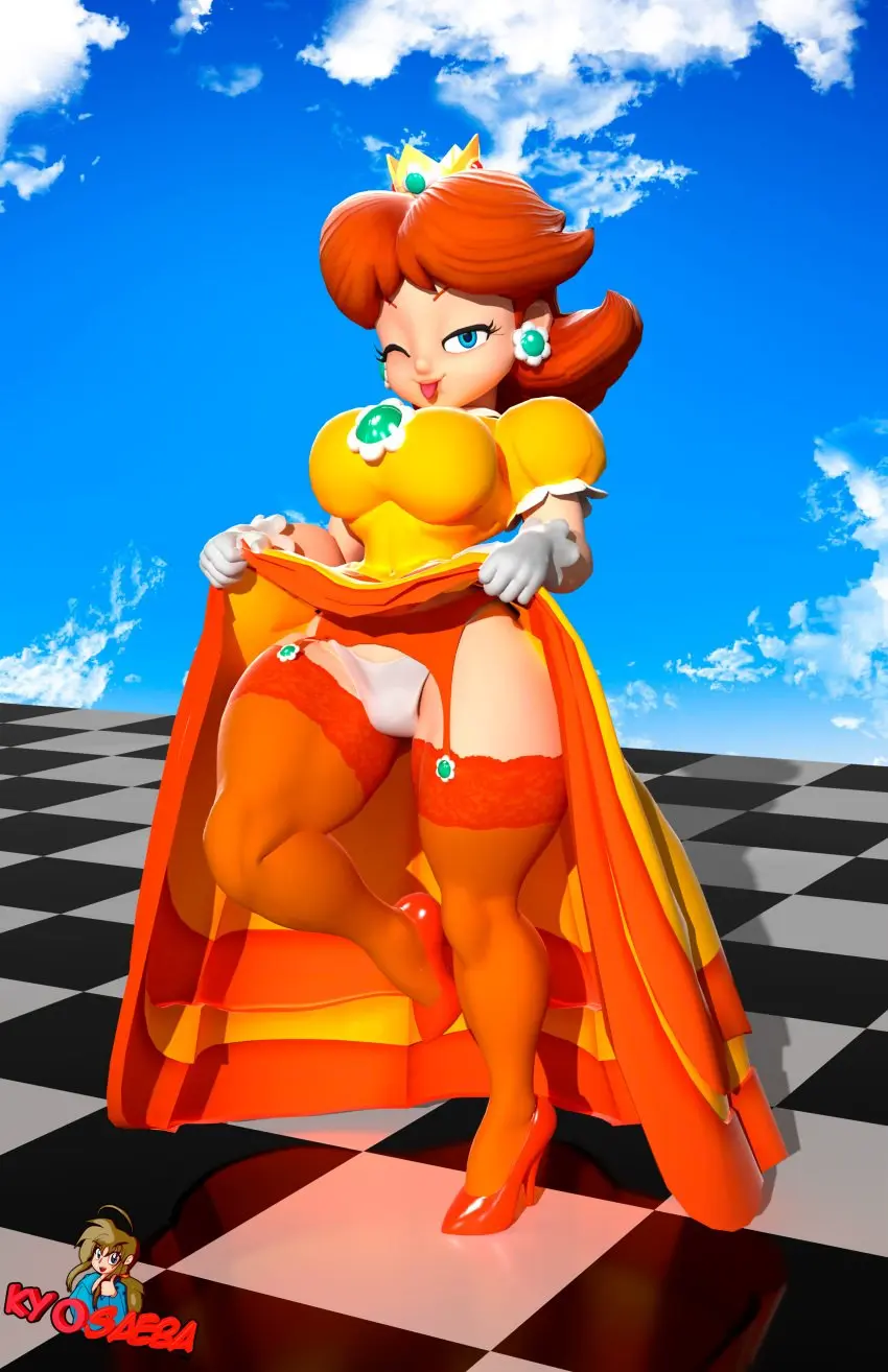 Image 1girls,big_breasts,breasts,female,female_only,hi_res,large_breasts,looking_at_viewer,smile,solo,blue_eyes,short_hair,tongue_out,tongue,thick_thighs,thighs,voluptuous,feet,orange_hair,legs,dress,stockings,artist_request,busty,mario_(series),nintendo,princess_daisy,3d,dress_lift,lifted_by_self,heels,high_heels,white_panties,clothes_lift,princess,sensual,naughty_face,child_bearing_hips,garter_straps,half-closed_eye,presenting_panties,kyosaeba