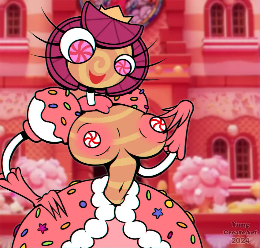 Image 1girls,big_breasts,breasts,exposed_breasts,female,nipples,female_focus,humanoid,pink_hair,alternate_version_available,non-mammal_breasts,the_amazing_digital_circus,candy,candy_girl,princess_loolilalu,yungcreateart