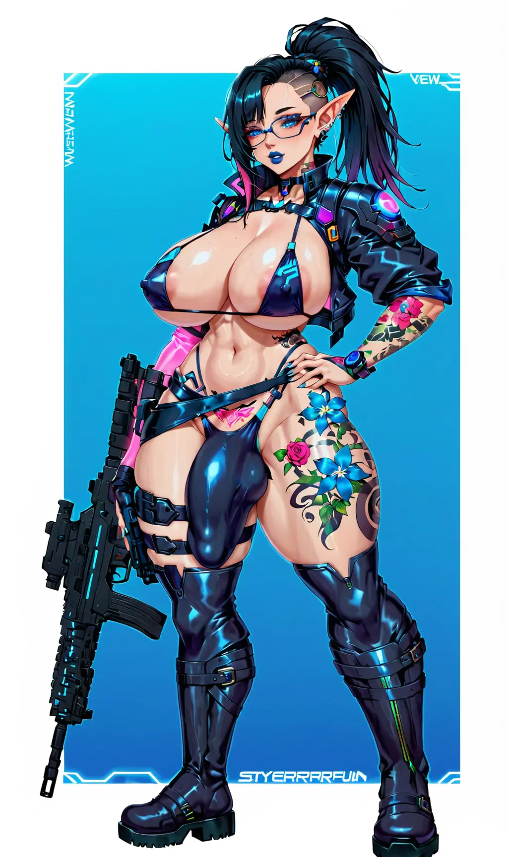 Image big_breasts,breasts,solo,black_hair,blue_eyes,penis,big_ass,big_butt,big_penis,huge_ass,huge_butt,1futa,futanari,intersex,multicolored_hair,ponytail,muscular,ai_generated,balls,glasses,huge_cock,huge_breasts,stable_diffusion,nail_polish,elf,original_character,nai_diffusion,futa_only,bulge,big_balls,pubic_tattoo,elf_ears,big_thighs,huge_balls,puffy_nipples,holding_weapon,huge_thighs,sheath,bulge_through_clothing,street,novelai,big_cock,highlights_(coloring),muscular_futa,elf_futa,muscular_intersex,gun,pistol,leather_jacket,bulging_breasts,tattoos,holding_gun,big_testicles,blue_lipstick,huge_testicles,science_fiction,knife,sdxl,flower_tattoo,cyberpunk,rifle,puffy_areolae,assault_rifle,blue_fingernails,maximum_dee_(original_character),shadowrun,pouches,tattooed_thigh,skadithrax