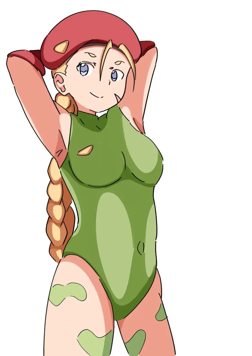 Image 1girls,big_breasts,breasts,female,female_only,hi_res,large_breasts,long_hair,looking_at_viewer,smile,solo,very_long_hair,blue_eyes,hat,thighs,armpits,arms_behind_head,blonde_hair,legs,busty,pose,posing,braid,covered_navel,leotard,scar,twin_braids,beret,sensual,capcom,street_fighter,confident,cammy_white,sexy_armpits,vatsha