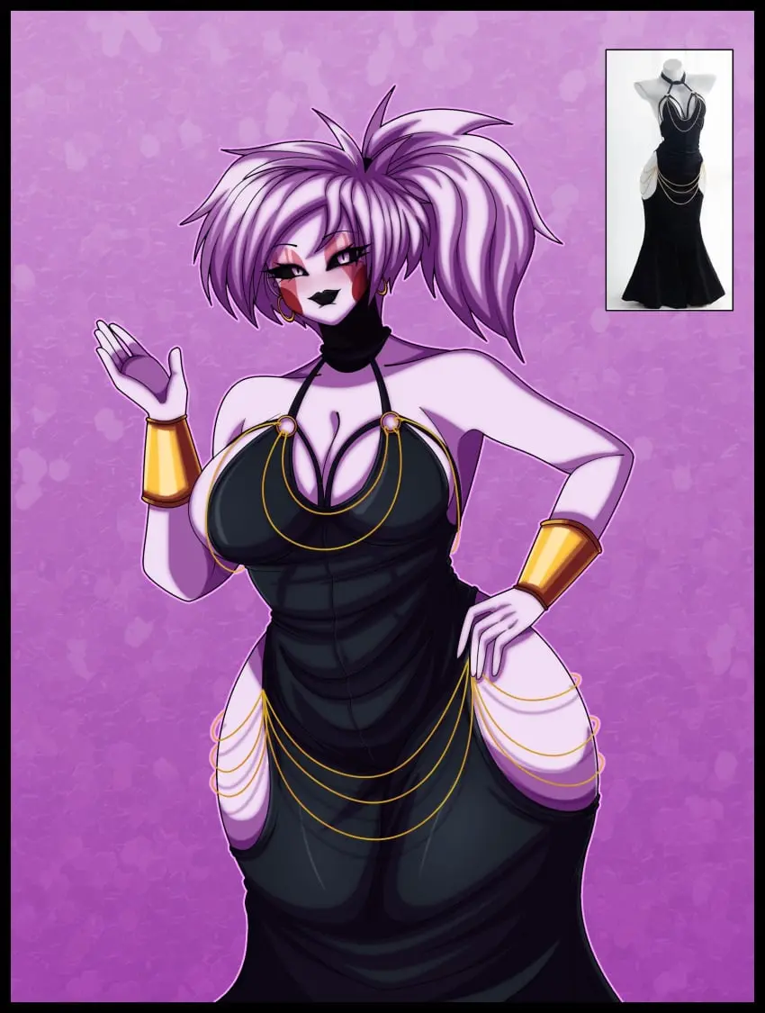 Image 1girls,breasts,female,solo,thighs,tagme,dress,black_dress,dressed,five_nights_at_freddy's,five_nights_in_anime,trend,marionette_(fnaf),puppet_(fnaf),fnia,elronnyx,puppet_(fnia)