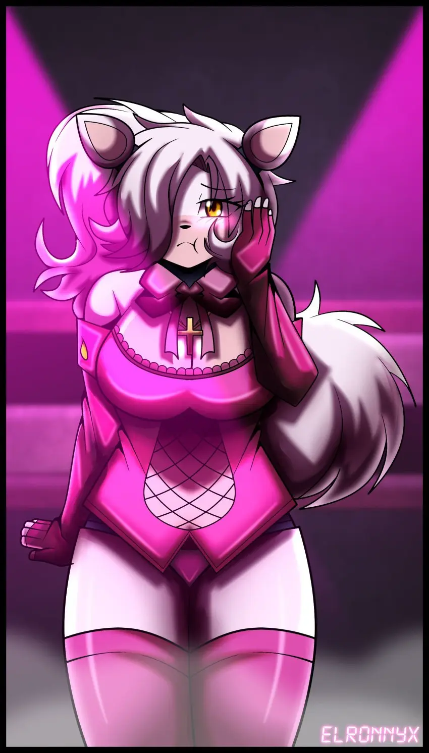 Image breasts,female,female_only,solo,standing,tail,thighhighs,yellow_eyes,colored,female_focus,thick_thighs,hair_over_one_eye,wide_hips,artist_name,tagme,fox_ears,fox_girl,fox_tail,fox,five_nights_at_freddy's,fnaf,five_nights_at_freddy's_2,five_nights_in_anime,mangle_(fnaf),elronnyx,mangle_(fnia)