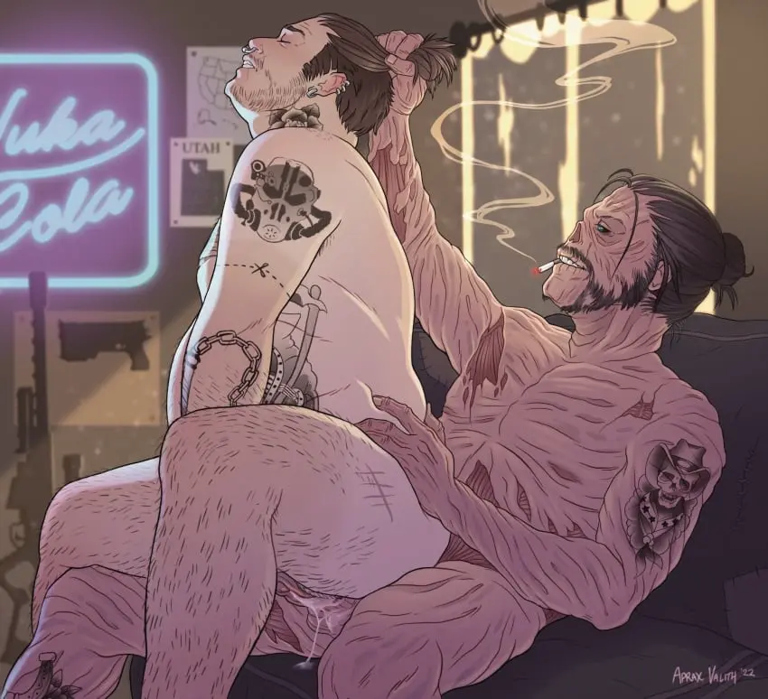 Image male,penis,pussy,intersex,yaoi,tattoo,cum_in_pussy,clitoris,original_character,reverse_cowgirl_position,vaginal_penetration,vaginal_sex,gay,hair_grab,sex_from_behind,vaginal_insertion,cuntboy,penis_in_ass,fucked_from_behind,cigarette,cuntboy_focus,fallout,vaginal_juices,chubby_male,cuntboy_penetrated,aprax_valith,fallout_(series),ghoul_(fallout),sitting_on_penis,cuntboy/male,teratophilia,ghoul,gay_sex_without_a_latex