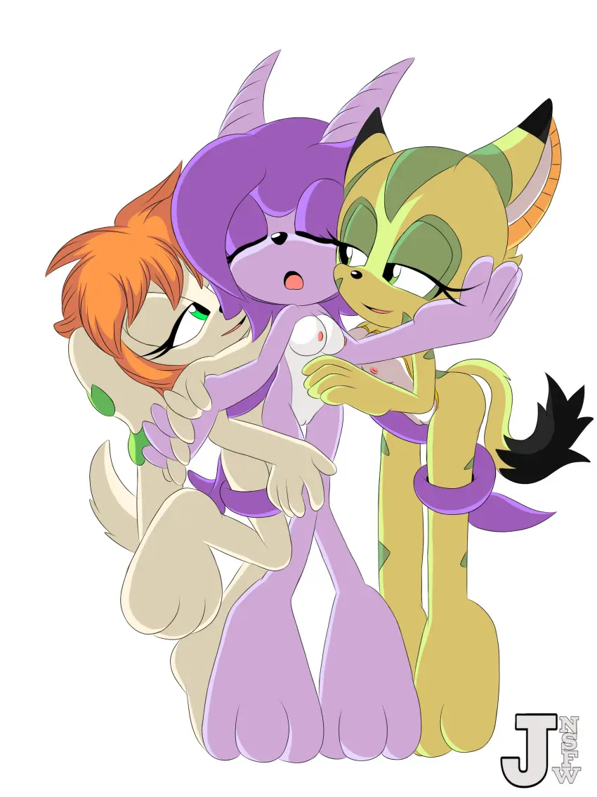 Image breasts,female,female_only,nipples,white_background,hand_holding,multiple_girls,nude,pussy,bedroom_eyes,vagina,orange_hair,nude_female,purple_skin,completely_nude,green_eyes,closed_eyes,looking_pleasured,purple_hair,horn,looking_at_another,yuri,fingering,holding_hands,female/female,3girls,mobian_(species),green_fur,hand_on_face,freedom_planet,milla_basset,basset_hound,sash_lilac,hand_on_cheek,carol_tea,freedom_planet_2,wildcat,j_nsfw,water_dragon,wrapped_hair