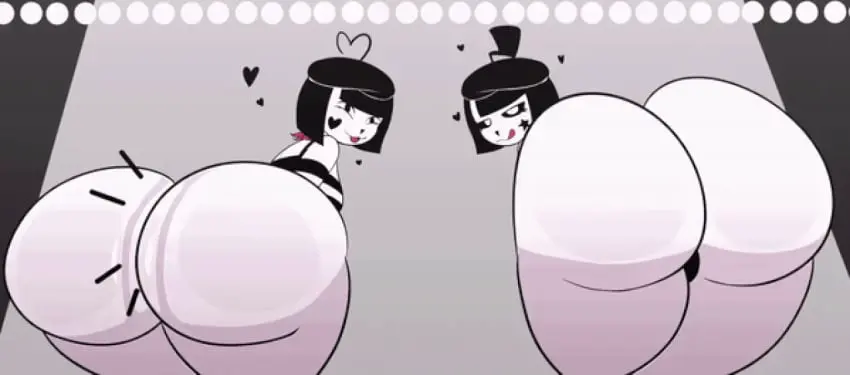 Image big_breasts,breasts,female,female_only,large_breasts,looking_at_viewer,smile,2girls,tongue_out,tongue,ass,big_ass,big_butt,hat,looking_back,thick_thighs,thighs,wide_hips,areolae,cleavage,fat_ass,thick_ass,animated,gif,white_body,large_ass,beret,animated_gif,clapping_cheeks,twerking,clapping_ass,asstronsfw,rippling_ass,mime,bonbon_(derpixon),mime_and_dash,chuchu_(derpixon),mime_girl
