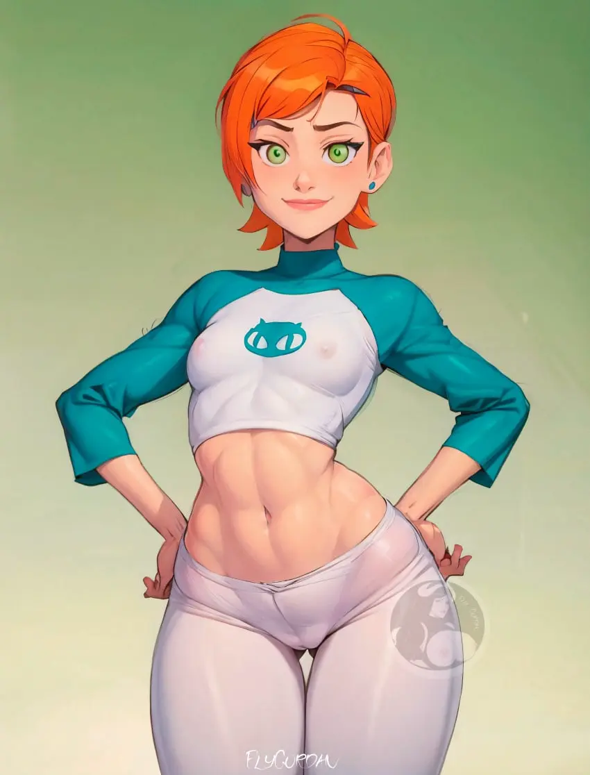 Image 1girls,breasts,female,female_only,solo,red_hair,huge_butt,milf,patreon,ai_generated,ass_visible_through_thighs,huge_breasts,green_eyes,commission,cleft_of_venus,perky_nipples,petite_breasts,ben_10,gwen_tennyson,elygordan,elygordanart
