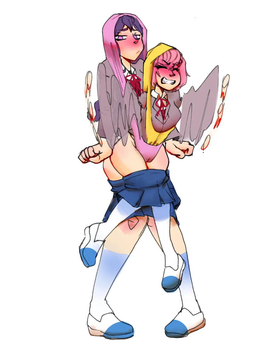 Image blush,female,female_only,human,2girls,multiple_girls,cameltoe,doki_doki_literature_club,natsuki_(doki_doki_literature_club),wedgie,yuri_(doki_doki_literature_club),nitrowolf_(artist)