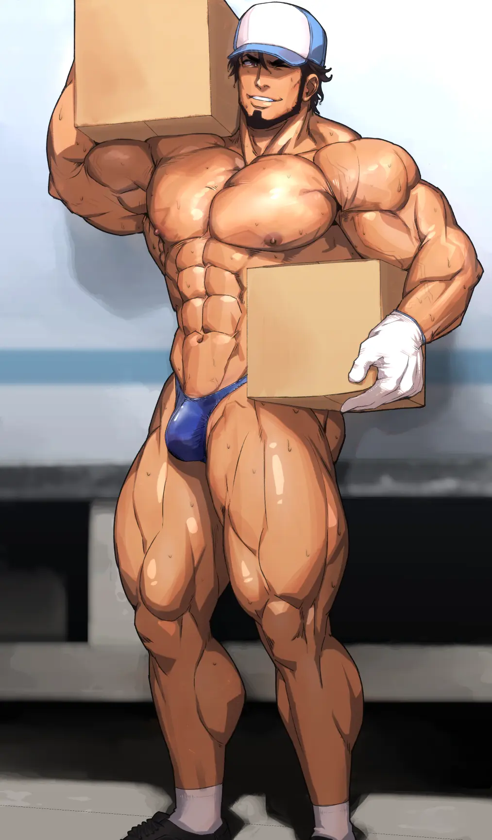 Image nipples,male,underwear,muscular,muscular_male,male_only,yaoi,bara,bulge,male_nipples,beard,masculine_male,mature_male,hesoten,shunta,syunta_87