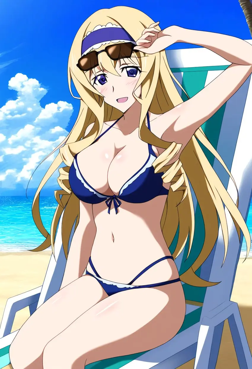 Image 1girls,big_breasts,blush,breasts,female,female_only,hi_res,large_breasts,looking_at_viewer,open_mouth,smile,solo,very_long_hair,blue_eyes,navel,bikini,thighs,beach,water,armpits,ocean,ai_generated,cleavage,hairband,blonde_hair,legs,sitting,busty,blue_bikini,arm_up,drill_hair,hair_bow,infinite_stratos,cecilia_alcott