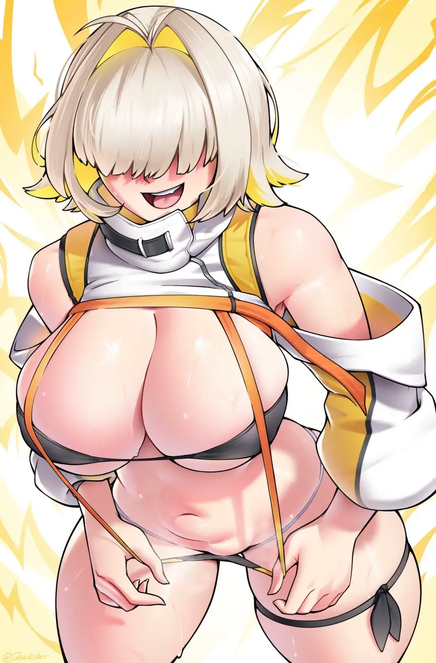 Image 1girls,breasts,female,female_only,large_breasts,light-skinned_female,light_skin,solo,sweat,thighs,wide_hips,blonde_hair,goddess_of_victory:_nikke,high_resolution,elegg_(nikke),hair_over_eyes,very_high_resolution,dracksart
