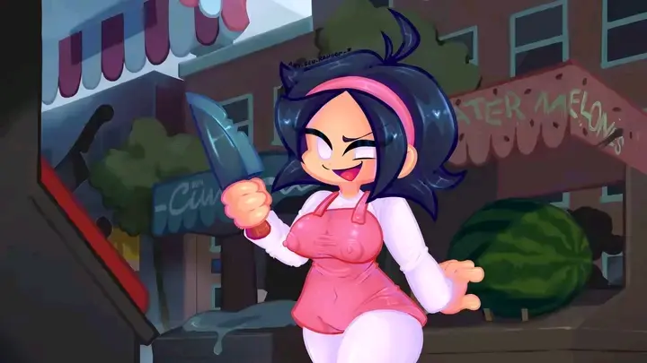 Image 1girls,breasts,clothed,female,female_only,black_hair,navel,hairband,nipples_visible_through_clothing,nipple_bulge,white_eyes,friday_night_funkin,friday_night_funkin_mod,newgrounds,knife,nene_(newgrounds),pico's_school,any_fen_random,big_melon