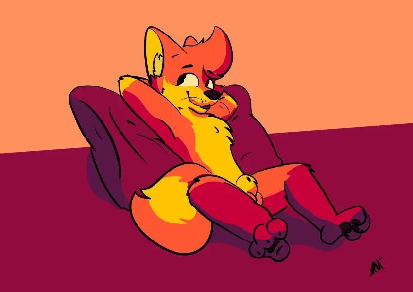 Image hi_res,simple_background,solo,alternate_color,male,balls,anthro,spread_legs,spreading,absurd_res,canid,canine,genitals,mammal,biped,pillow,animal_genitalia,fox,sheath,pillow_grab,plantigrade,whiskers,male_anthro,cute_fangs,fully_sheathed,chilling,fluffy_balls,filter,raposanaranja,chris_(raposanaranja)