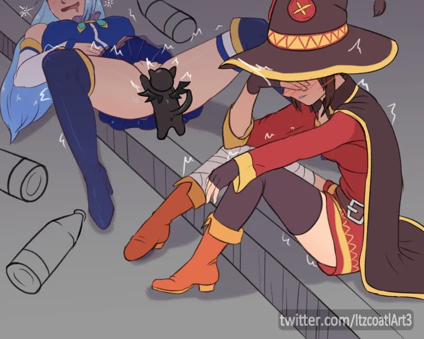 Image clothed,female,light-skinned_female,long_hair,2girls,blue_hair,multiple_girls,oral,short_hair,clothed_female,spread_legs,stockings,dark_hair,public,miniskirt,skirt,cunnilingus,black_stockings,sleeping,zoophilia,drunk,kono_subarashii_sekai_ni_shukufuku_wo!,high_heel_boots,megumin,aqua_(konosuba),chomusuke,itzcoatl