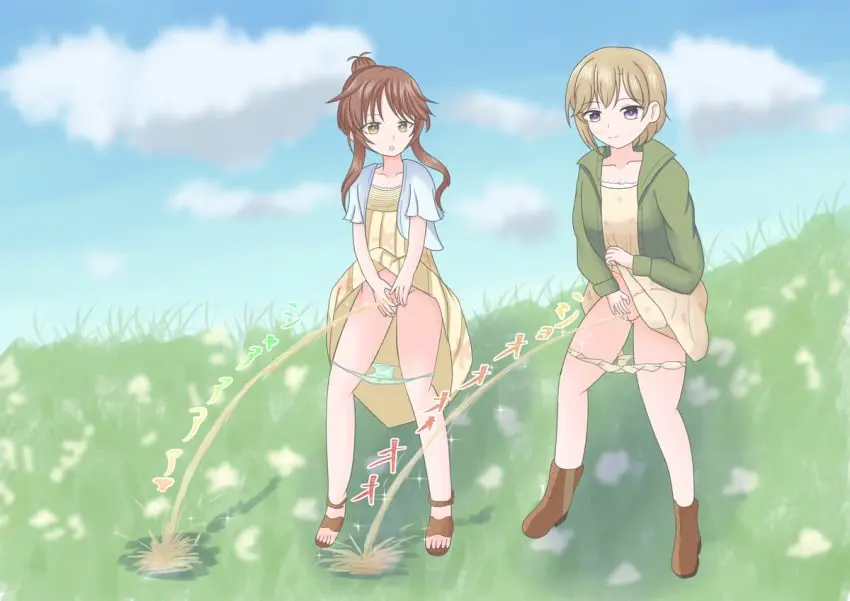 Image female,standing,2girls,multiple_girls,pussy,peeing,pissing,peeing_together