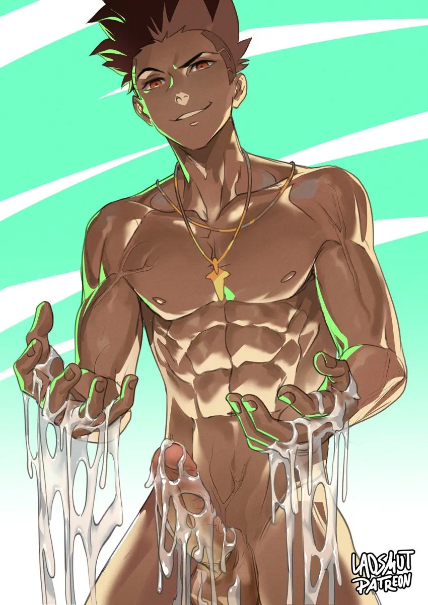 Image looking_at_viewer,nipples,solo,cum,male,nude,penis,big_penis,erection,muscular,muscular_male,male_only,yaoi,balls,looking_down,gay,bara,male_nipples,big_balls,low-angle_view,netflix,cyberpunk_2077,gay_male,looking_down_at_viewer,cyberpunk:_edgerunners,david_martinez_(edgerunners),laosmut,laovaan