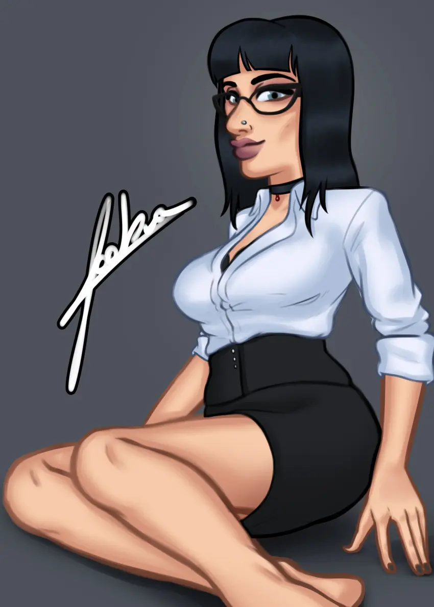 Image 1girls,clothed,clothing,female,female_only,light-skinned_female,light_skin,long_hair,looking_at_viewer,shirt,simple_background,smile,solo,black_hair,female_focus,smiling,watermark,digital_drawing_(artwork),digital_media_(artwork),solo_focus,glasses,2d,pose,posing,alternate_version_available,skirt,2d_(artwork),nose_piercing,button_down_shirt,joakadraws,summertime_saga,jane_(summertime_saga)