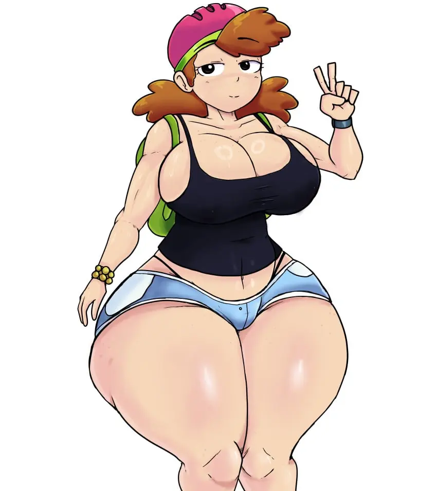 Image breasts, female, white_background, huge_ass, thick_thighs, thong, short_shorts, clarence, amy_gillis, trz_lettuce