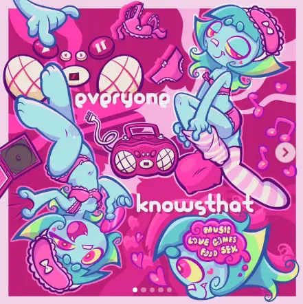 Image pink_eyes,original,original_character,oc,pink_panties,softcore,cute_fangs,pink_underwear,music_(culture),christopher_saint_booth,everyone_knows_that_boombox,lostwave,nextplay_glitz_and_glitter_boombox,philip_adrian_booth,ulterior_motives,ulterior_motives_(who's_who?),blur_(rachoogian),nextplay,rachoogian,unusual_hair,who's_who?