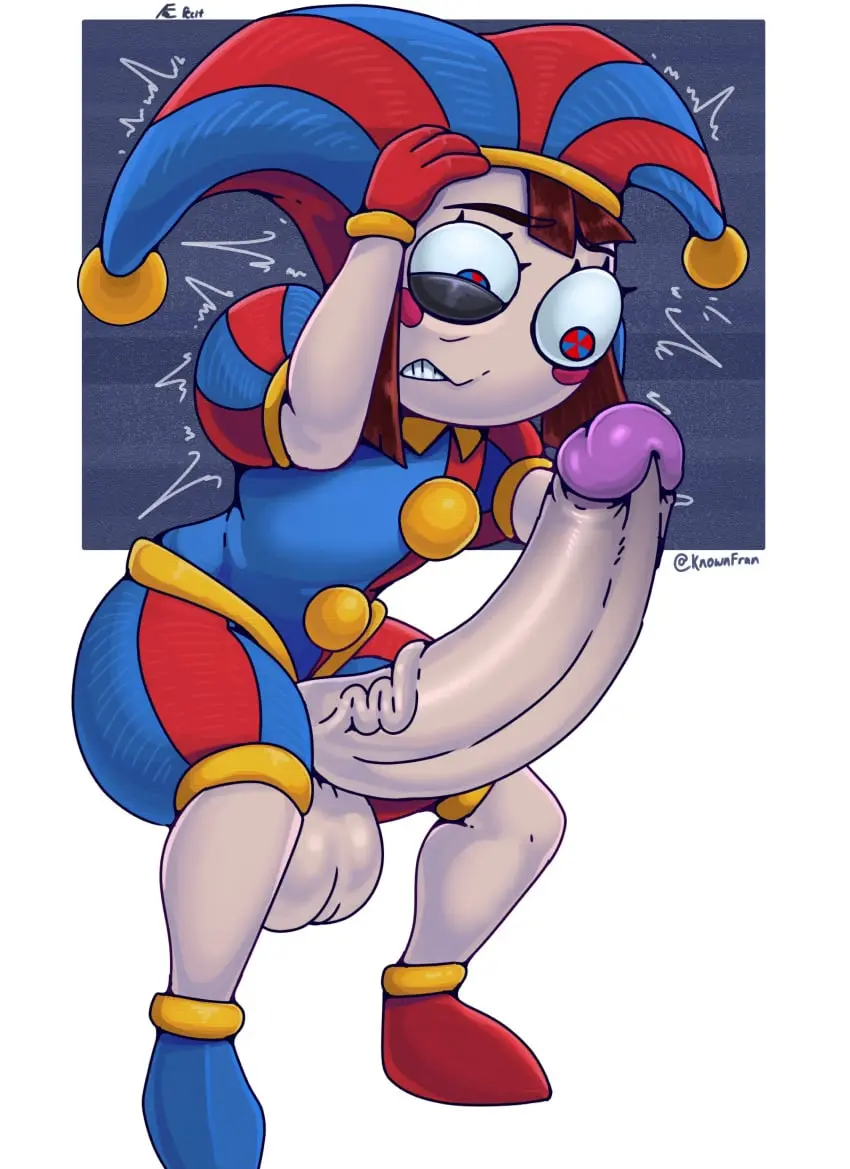 Image clothed,clothing,human,long_hair,mostly_clothed,solo,penis,big_penis,thick_thighs,uncensored,1futa,erection,futanari,humanoid,humanoid_penis,intersex,wide_hips,balls,huge_cock,veiny_penis,testicles,futa_only,brown_hair,smooth_balls,smooth_penis,dickgirl,futa_sans_pussy,squatting,erect_penis,huge_balls,large_penis,solo_futa,small_but_hung,large_balls,large_testicles,scrotum,long_penis,clown,clown_girl,pomni,pomni_(the_amazing_digital_circus),the_amazing_digital_circus,knownfran