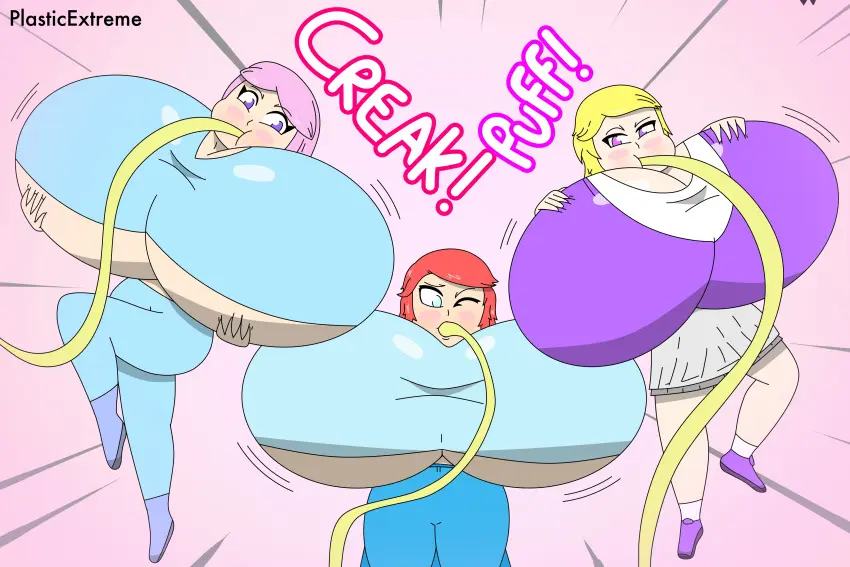 Image breasts,female,multiple_girls,colored,breasts_bigger_than_torso,tagme,inflation,3girls,top_heavy,breast_expansion,hose,hose_in_mouth,helium_inflation,plasticextreme