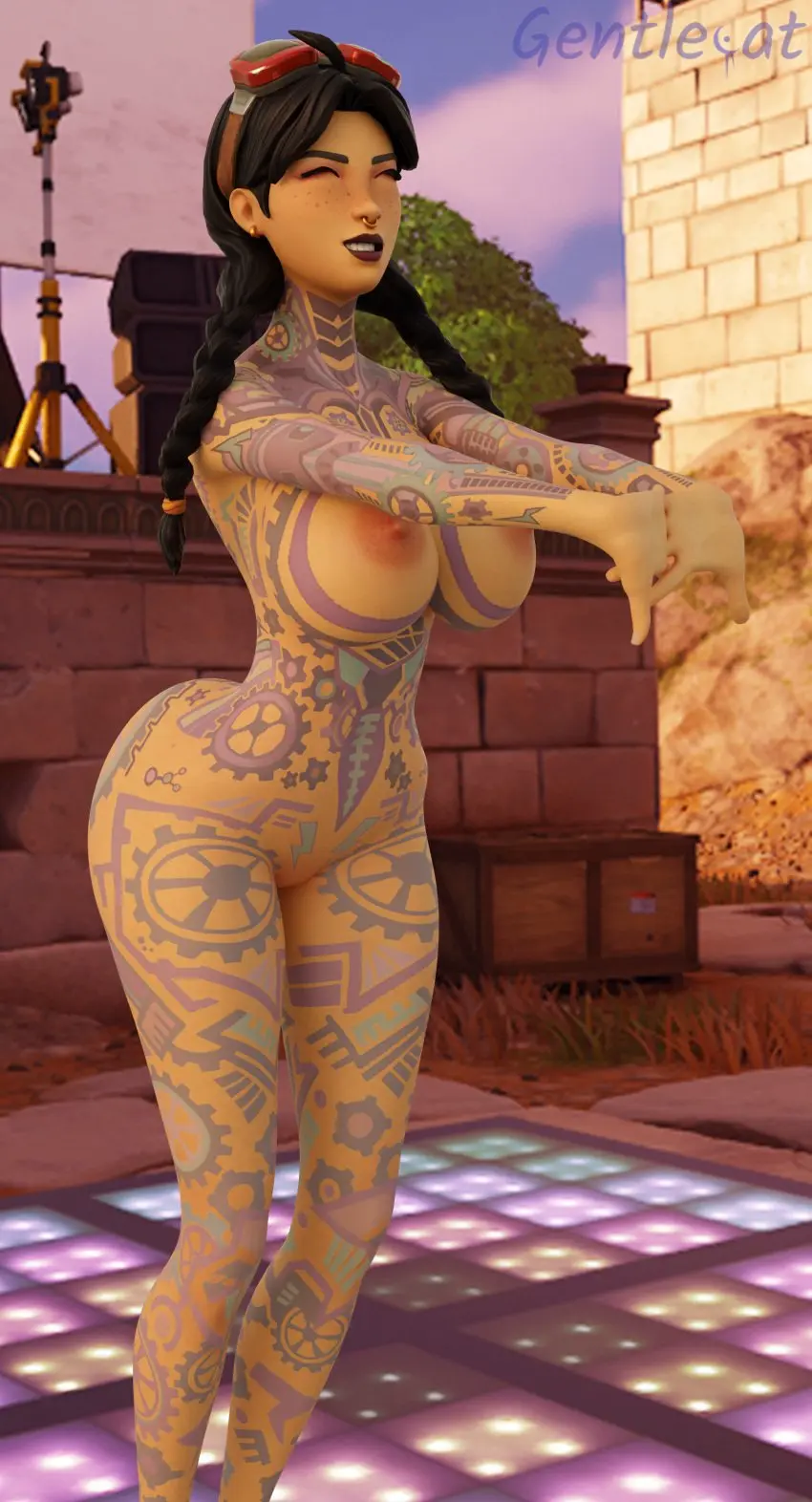 Image female,fortnite,tagme,gentlecat,3d,stretching,stretching_arms,jules_(fortnite)
