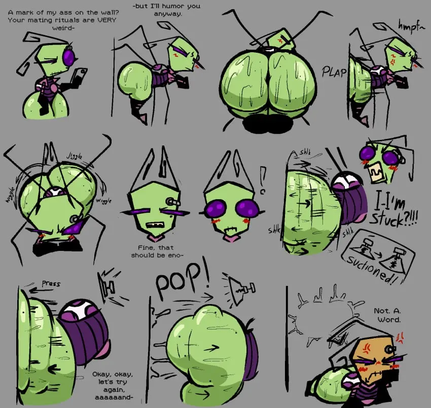 Image 1girls,blush,female,female_only,big_ass,big_butt,bubble_butt,female_focus,thick_thighs,thighs,wide_hips,ass_visible_through_thighs,text,thick_ass,purple_eyes,comic,comic_page,ass_focus,asshole,anger_vein,phone,ass_bigger_than_head,ass_shake,invader_zim,bouncing_ass,bouncing_butt,red_face,o_o,nanodude78,tak,tak_(invader_zim),suction,pop_(sound_effect),suction_marks,telephone,tak_(irken)_(invader_zim),\\-_-,explanation,o-o"