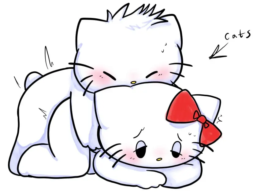 Image blush,female,hi_res,male,sex,duo,doggy_style,from_behind_position,male/female,anthro,half-closed_eyes,mammal,feline,narrowed_eyes,ass_up,felid,domestic_cat,felis,sanrio,dear_daniel,hello_kitty,hello_kitty_(series),bobtail_cat,hello_kitty_(character),kitty_white,male_blushing,kittystarr,lordosis