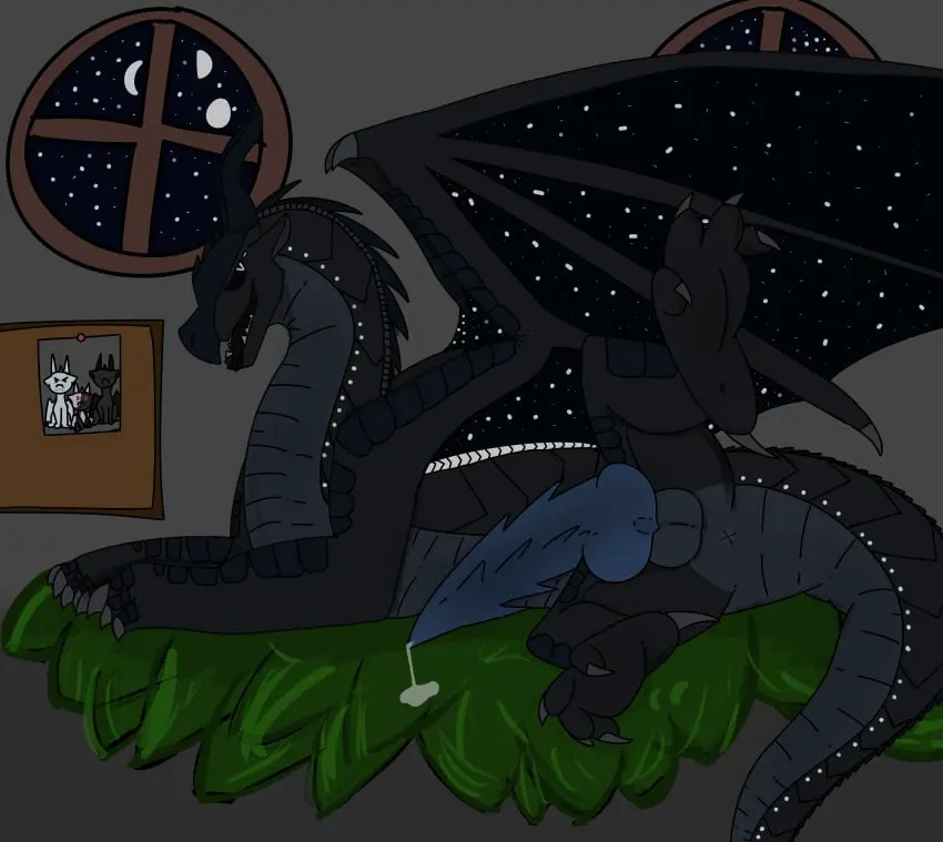 Image solo,cum,cum_drip,male,penis,tongue_out,lying,tongue,seductive,erection,feet,horns,male_only,balls,wings,anus,on_side,bed,presenting,genital_fluids,lying_on_bed,bodily_fluids,genitals,claws,toe_claws,black_body,horn,long_neck,scales,scalie,dripping,window,lying_on_side,toes,animal_genitalia,knot,dragon,detailed_background,blue_penis,feral,long_penis,presenting_penis,one_leg_up,membrane_(anatomy),membranous_wings,knotted_penis,picture,raised_leg,leaves,nightwing_(wof),wings_of_fire,icewing_(wof),bulletin_board,darkstalker_(wof)