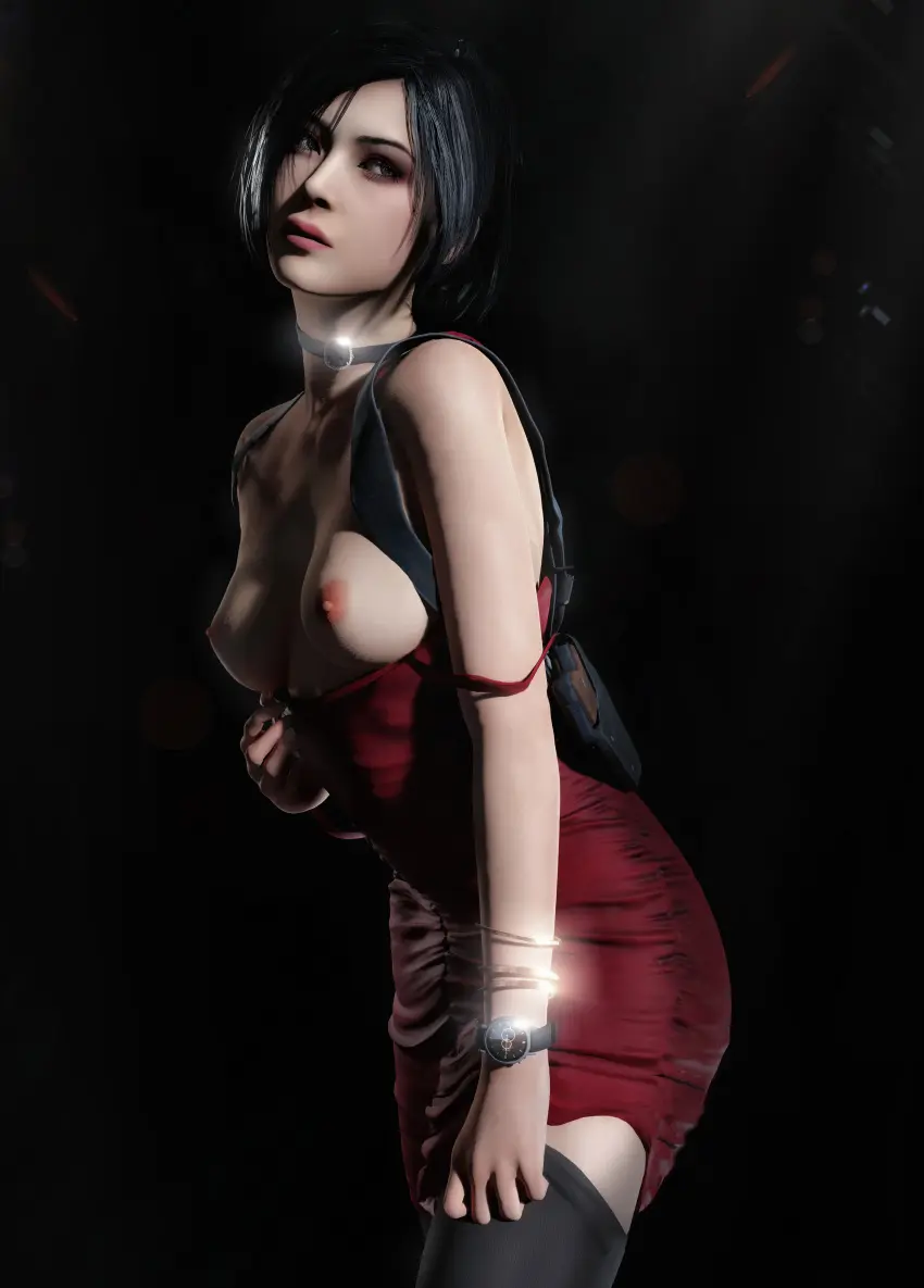Image breasts,female,simple_background,black_hair,nude,short_hair,medium_breasts,3d,resident_evil,ada_wong