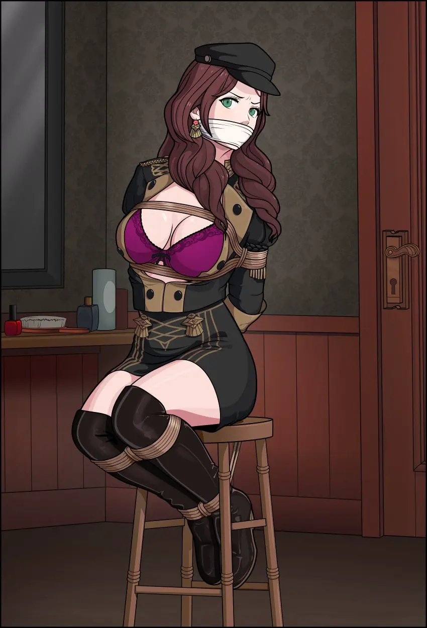 Image 1girls,breasts,female,female_only,large_breasts,long_hair,long_sleeves,looking_at_viewer,open_clothes,solo,bra,underwear,earrings,hat,thighs,bare_thighs,cleavage,green_eyes,sitting,brown_hair,indoors,nintendo,restrained,skirt,jacket,fire_emblem,fire_emblem:_three_houses,captured,bondage,angry,femsub,boots,bound,bound_wrists,gag,open_jacket,bound_to_chair,chair,arms_behind_back,rope,garreg_mach_monastery_uniform,rope_bondage,mirror,bottle,bound_arms,brush,looking_to_the_side,thigh_boots,bound_legs,door,hair_over_shoulder,on_chair,dorothea_arnault,purple_bra,just_some_guy