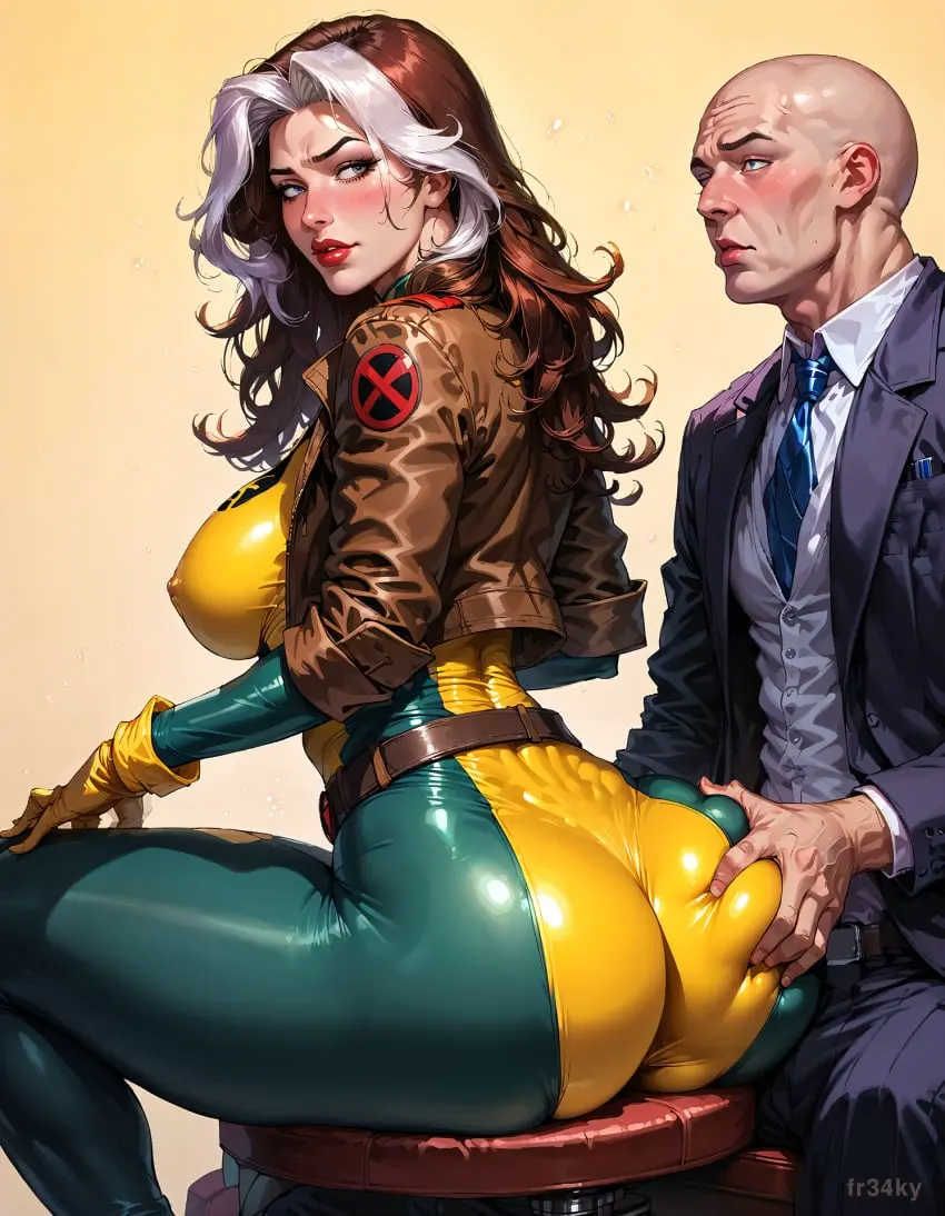 Image 1girls,female,human,human_only,1boy,male,straight,ass,big_ass,huge_ass,ai_generated,thick_ass,busty,hourglass_figure,ass_grab,brunette,bald,marvel,marvel_comics,x-men,superheroine,rogue_(x-men),fr34ky,superhero,bald_male,groping_ass,white_streak,charles_xavier,mentor,professor_xavier