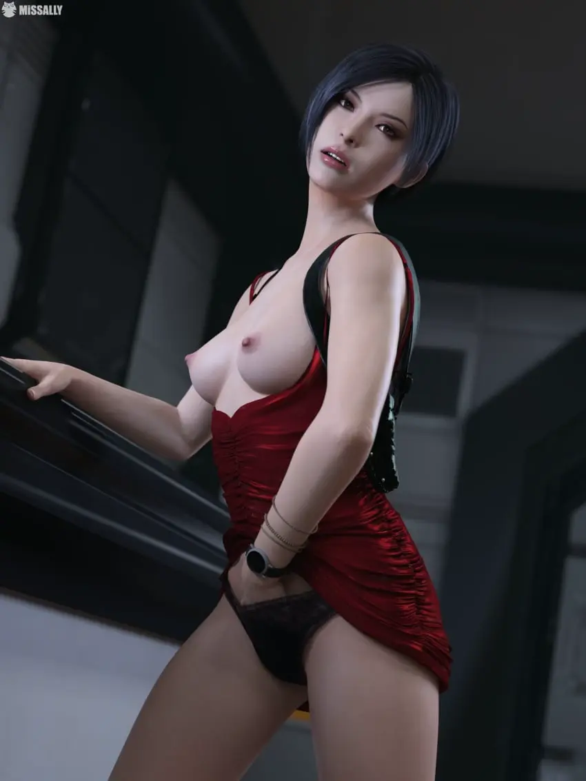Image breasts,female,nude,short_hair,panties,medium_breasts,medium_hair,3d,black_panties,masturbation,miniskirt,skirt,female_masturbation,resident_evil,ada_wong,skirt_up,red_skirt,lifting_skirt,missally