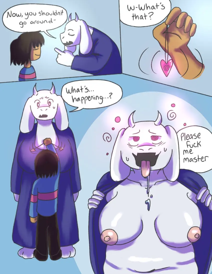 Image big_breasts,breasts,female,tongue_out,drool,drooling,ahe_gao,comic,comic_page,comic_panel,undressing,undertale,hypnosis,toriel,mind_control,mind_break,spiral_eyes,spiral,pendulum,frisk,stripping,comic_strip,hypshikl,swinging_pendulum