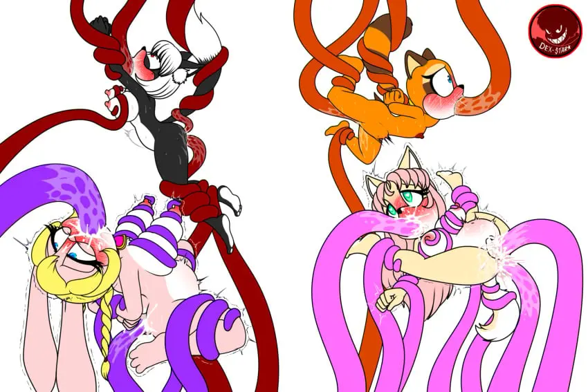Image blush,breasts,female,long_hair,nipples,simple_background,white_background,white_hair,animal_ears,blue_eyes,cum,cum_in_mouth,multiple_girls,nude,oral,pussy,tail,furry,tongue,ass,small_breasts,uncensored,white_skin,barefoot,fellatio,anal,cum_in_ass,pink_hair,furry_female,cum_in_pussy,anus,blonde_hair,completely_nude,green_eyes,medium_breasts,spread_legs,vaginal_penetration,braid,restrained,tentacle,tentacle_sex,triple_penetration,fox_ears,fox_girl,fox_tail,interspecies,sonic_(series),aqua_eyes,colored_skin,tears,suspension,flat_chest,orange_fur,double_penetration,rolling_eyes,raccoon_ears,raccoon_tail,4girls,cub,dexstar,flat_color,marine_the_raccoon,lili_the_rabbit,noelly_the_wolf,scarlet_the_jackal