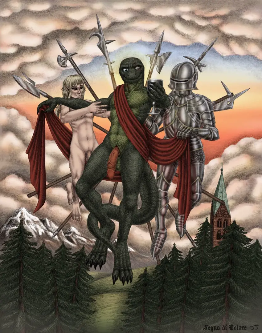 Image hi_res,human,blue_eyes,male,nude,penis,sky,femboy,male_only,hair,anthro,blonde_hair,angel,elf,absurd_res,genitals,mammal,green_body,reptile,scalie,weapon,group,trio,huge_filesize,armor,melee_weapon,lizard,polearm,medieval,landscape,halberd,blind_eye,religious_themes,monitor_lizard,komodo_dragon,mack_reinhardt,mack_reinhardt_(artist)