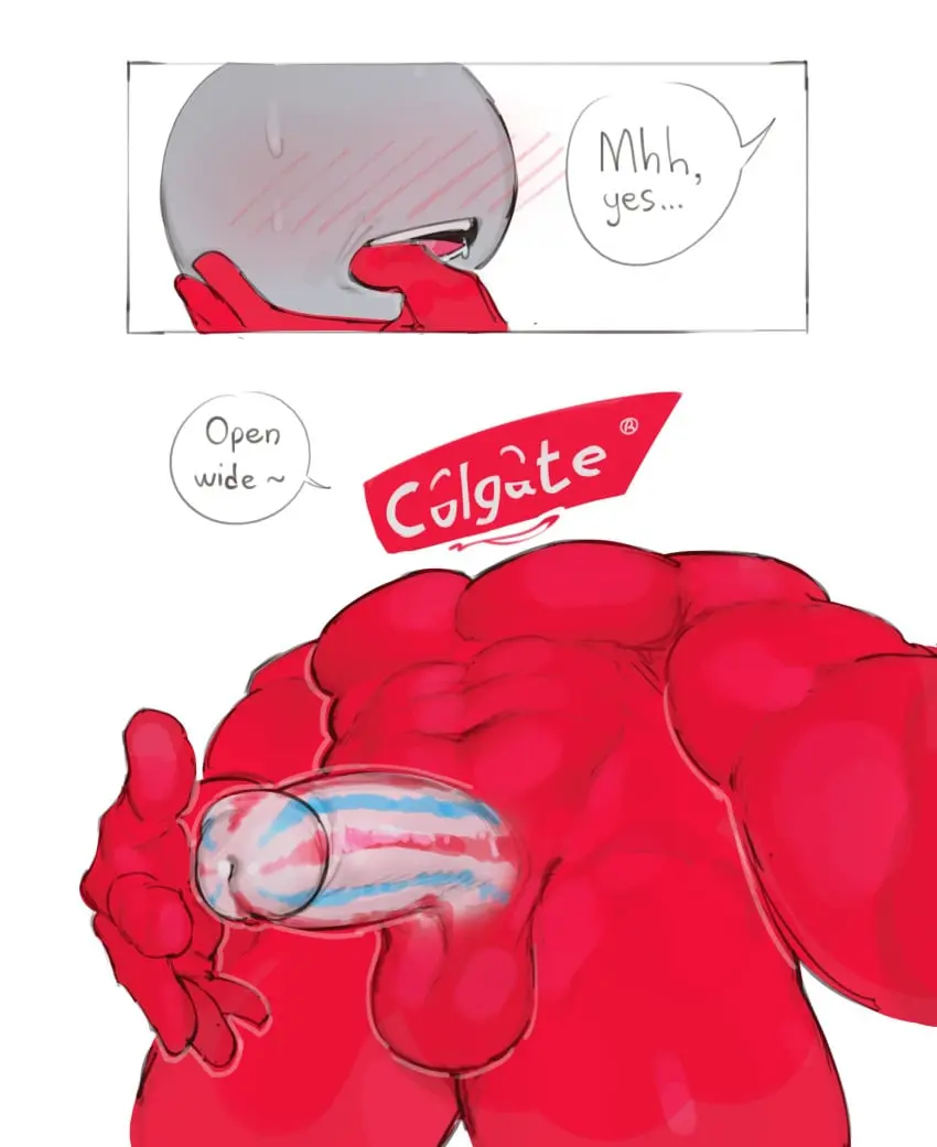 Image blush,hi_res,simple_background,male,nude,penis,sweat,duo,erection,humanoid,muscular,muscular_male,male_only,yaoi,digital_media_(artwork),balls,anthro,text,absurd_res,finger_in_mouth,gay,ambiguous_gender,bodily_fluids,genitals,low-angle_view,pecs,english_text,male_focus,gay_male,kogito,anon,male/ambiguous,anonymous_male,circumcised,ych_(character),floating_head,colgate_(toothpaste)