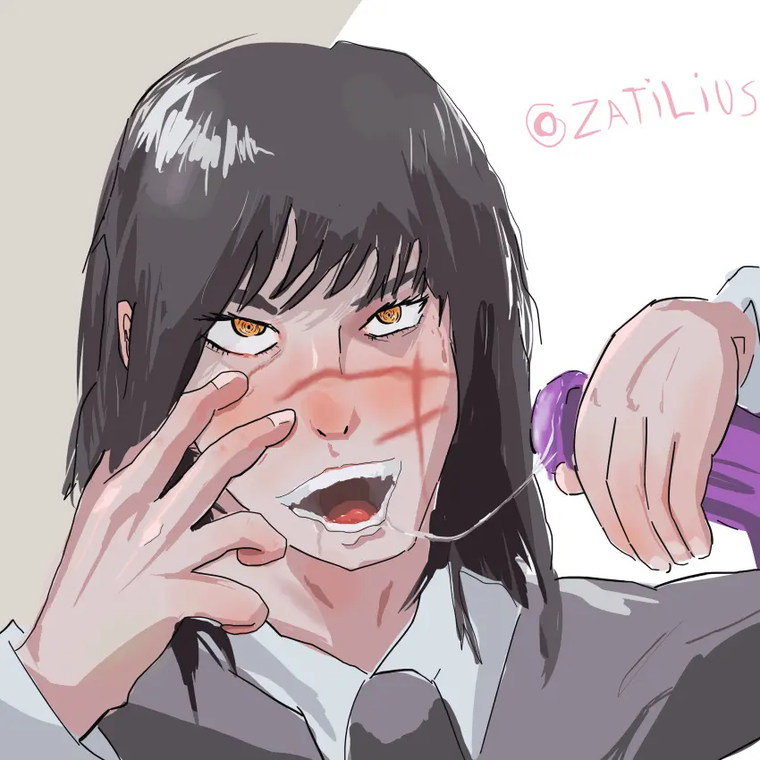 Image female,solo_female,blowjob,deepthroat,dildo,chainsaw_man,yoru_(chainsaw_man)