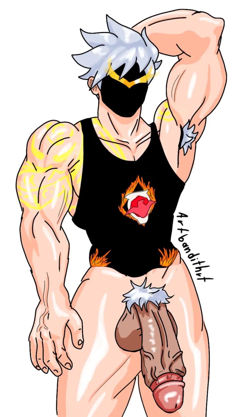 Image solo,white_hair,male,penis,muscular,muscular_male,balls,gay,big_balls,muscles,big_dick,mask,boy,free_fire,bandithrt,insano
